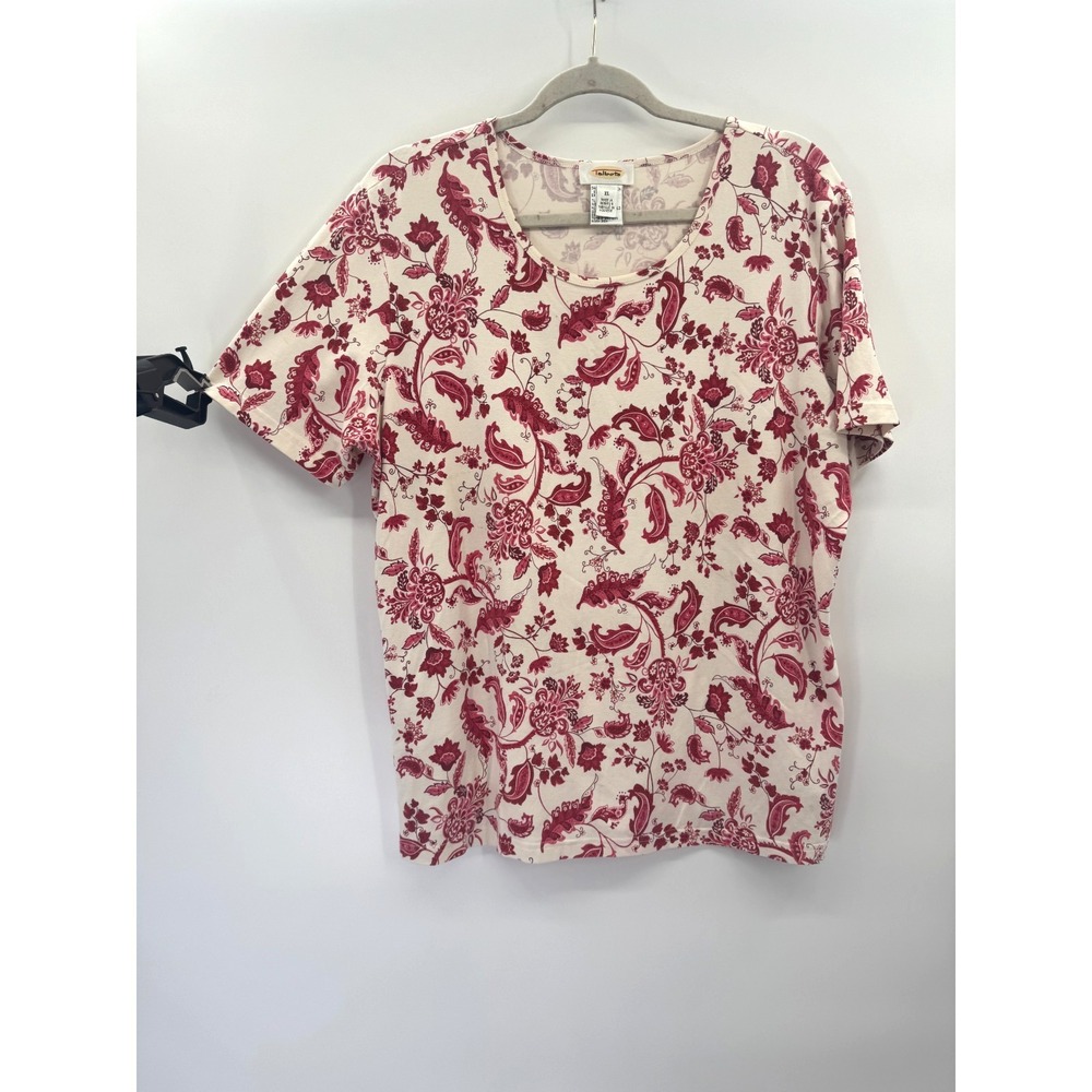 Vintage Talbots Floral Short Sleeve Top XL Stretch Cotton Cottagecore Boho Tee